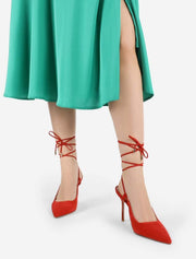 Women's Lace-Up Pointy Toe Pumps, Red