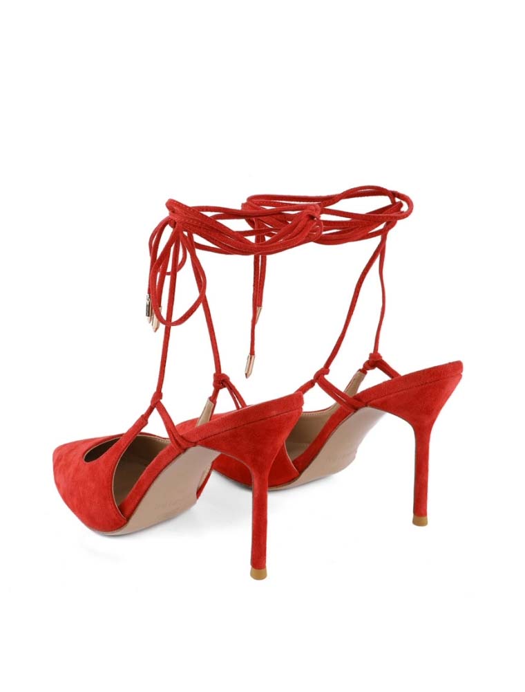Women's Lace-Up Pointy Toe Pumps, Red