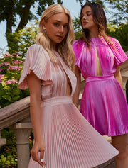 Pleated Hem Midi Flowy Dress, Soft Pink