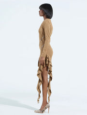 Asymmetrical Zip Detail Suede Mini Dress, Mocha