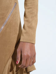 Asymmetrical Zip Detail Suede Mini Dress, Mocha
