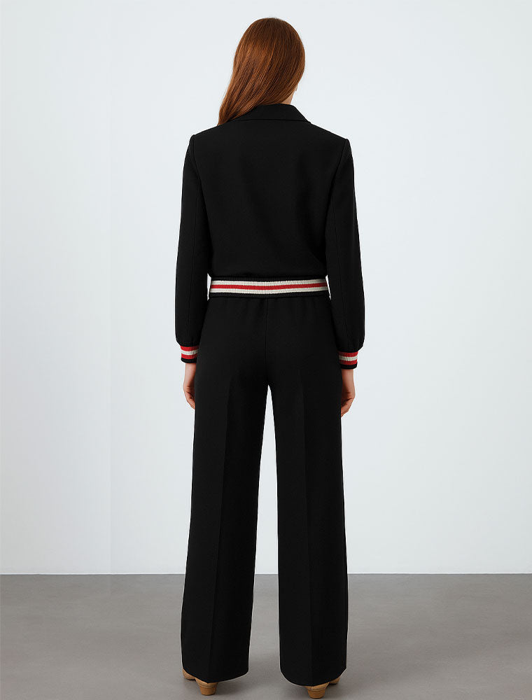 Button Down Bomber with Trousers Set, Black