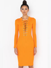 Classic Long Sleeve with Ties Dress, Orange