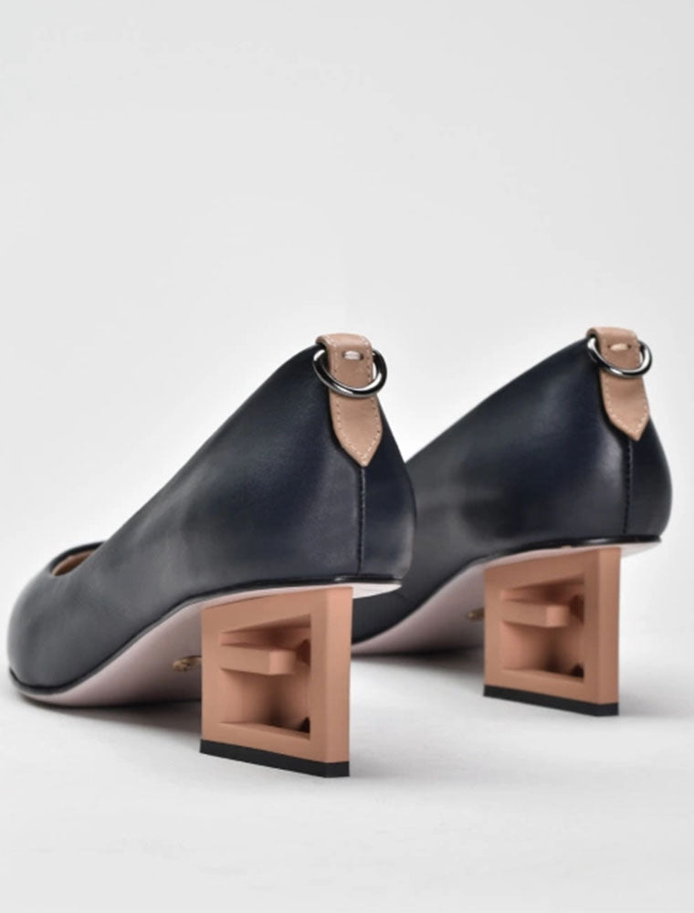 Classic Pumps with Geometrical Metal Heel, Blue