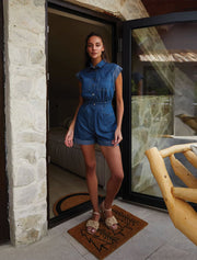 Denim Jumpsuit with Shorts, Blue