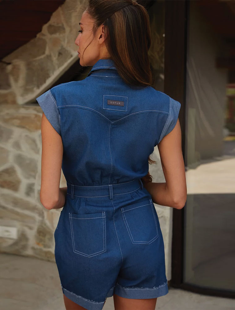 Denim Jumpsuit with Shorts, Blue