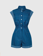 Denim Jumpsuit with Shorts, Blue