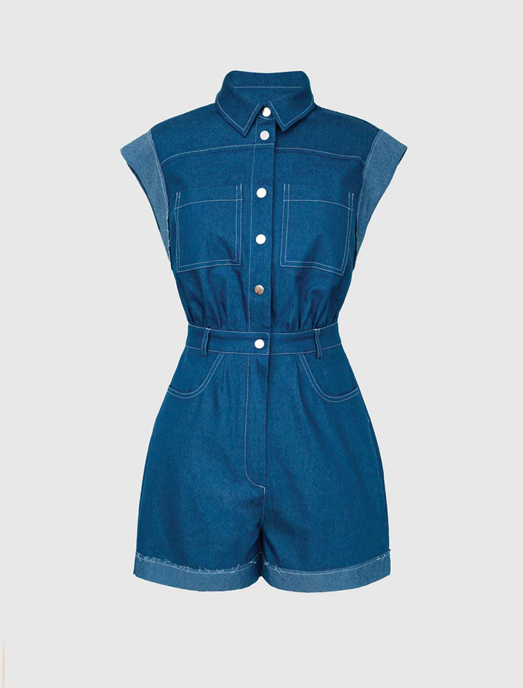 Denim Jumpsuit with Shorts, Blue