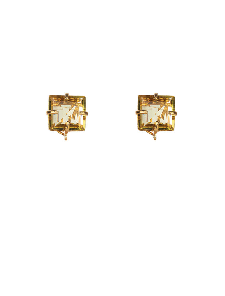 Interchangeable Felicia Earrings, Clear Quartz and Lemon Quartz, 14K Gold Plated