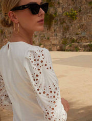 Long Sleeve Bottom Gather Sundress, Off White
