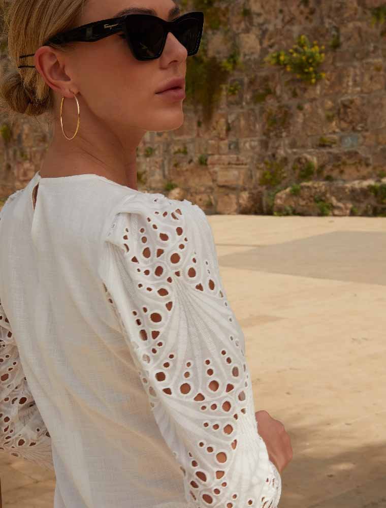 Long Sleeve Bottom Gather Sundress, Off White