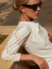 Long Sleeve Bottom Gather Sundress, Off White