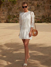 Long Sleeve Bottom Gather Sundress, Off White