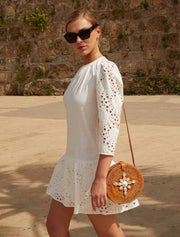 Long Sleeve Bottom Gather Sundress, Off White