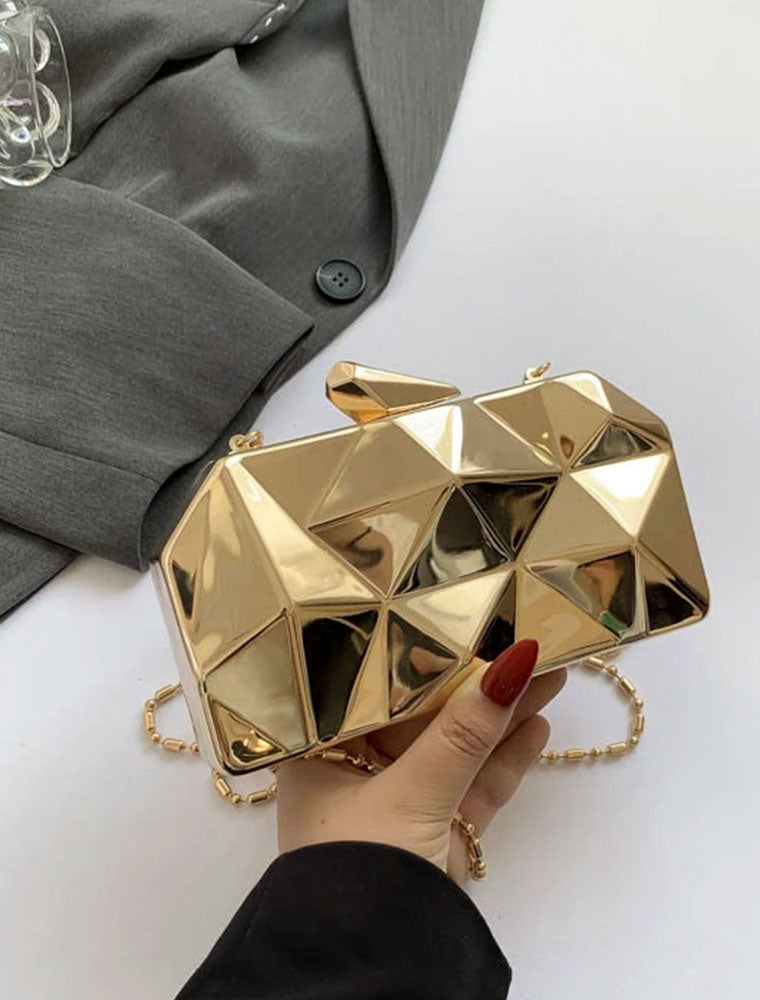 Geometrical Metal Clutch Bag, Light Rose Gold
