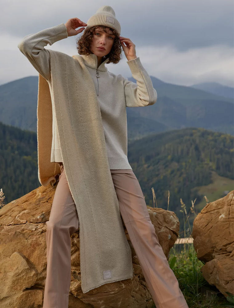 Knitted Wool Blend Scarf, Beige