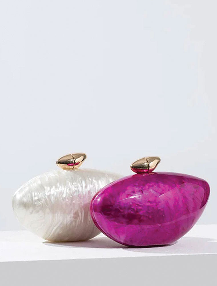 Hayley Acrylic Clutch with Gold Knob, Beige