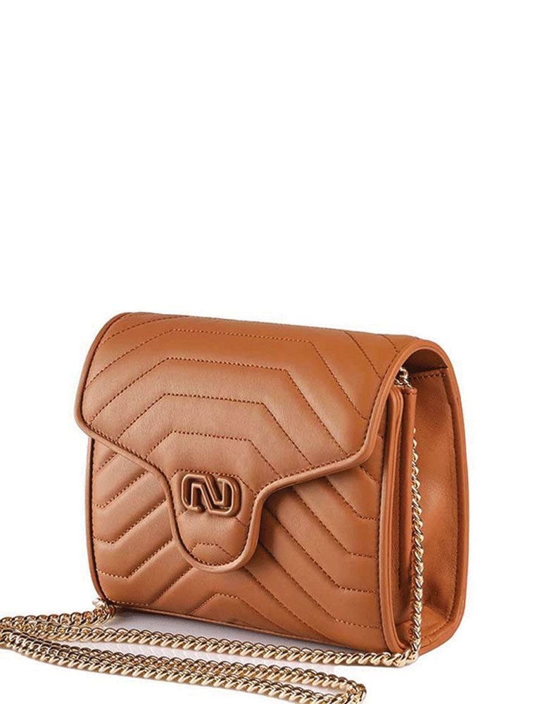 Ivy Quilted Crossbody Shoulder Leather Bag, Cognac