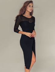 Lace Top 3/4 Sleeve Classic Dress, Blue