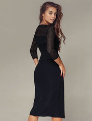 Lace Top 3/4 Sleeve Classic Dress, Blue