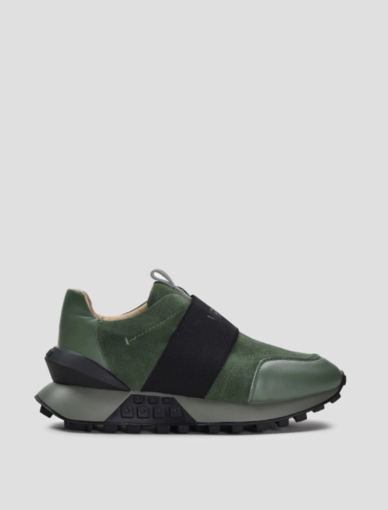 Leather Sneakers with VR Strap Across, Green