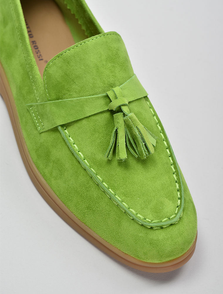 Classic Suede Loafers with Tassels, Green
