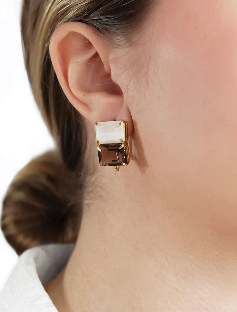 Olivia Stud Earrings, Moonstone, 14K Gold Plated