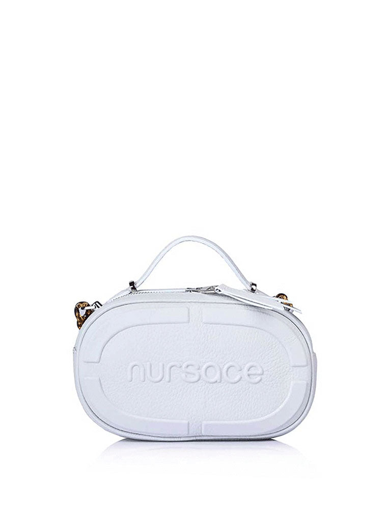 Oval Embroidered Logo Crossbody Bag, Beige