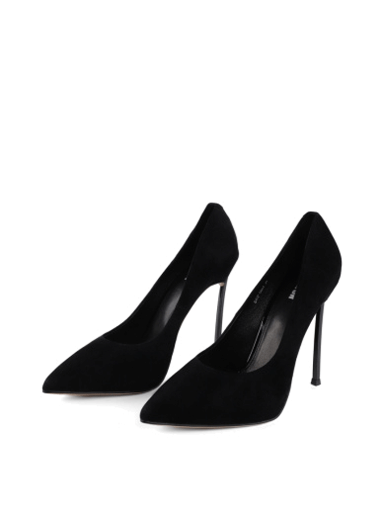 Pointed Toe Stiletto Metal Heel Pumps, Black