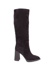 Pull-Up Suede Knee High Boots, Dark Brown