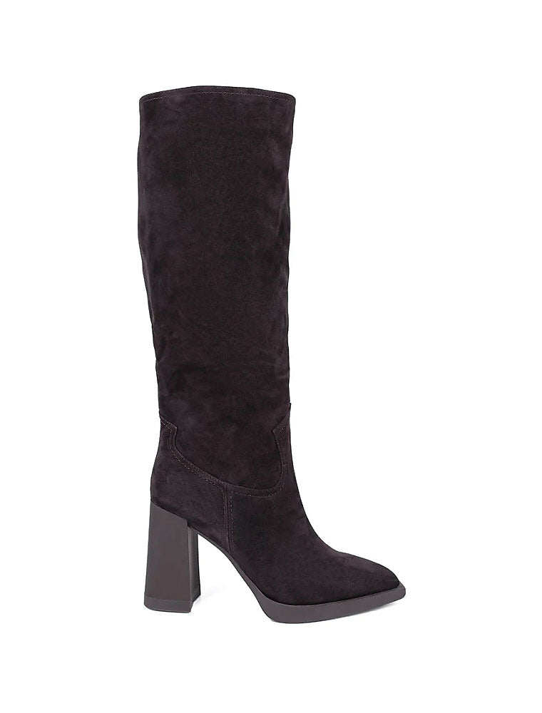 Pull-Up Suede Knee High Boots, Dark Brown