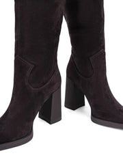 Pull-Up Suede Knee High Boots, Dark Brown