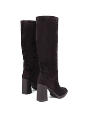 Pull-Up Suede Knee High Boots, Dark Brown