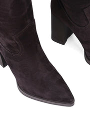 Pull-Up Suede Knee High Boots, Dark Brown