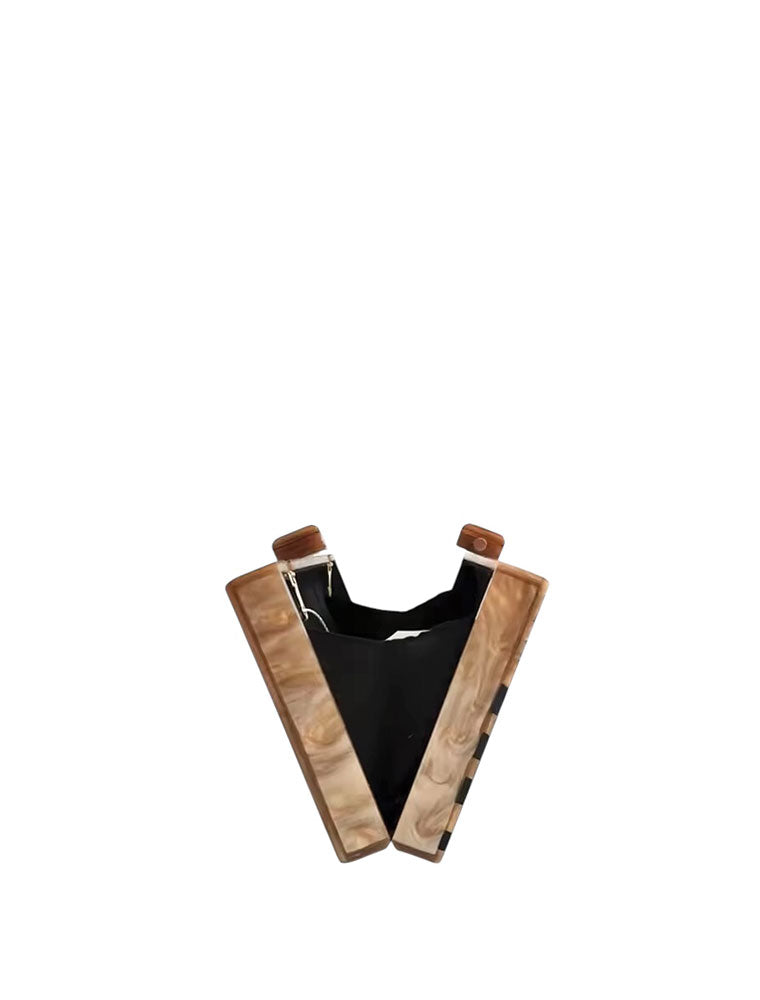 Rectangular Acrylic Clutch Bag, Beige / Black Feathers