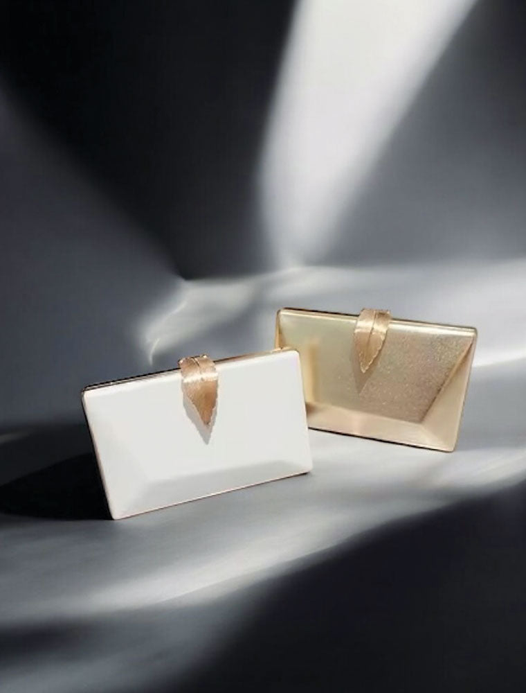 Rectangular Clutch with Gold Leaf Buckle, Gold