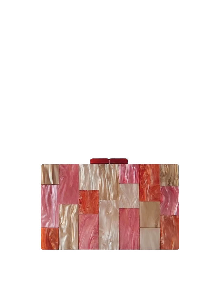 Rectangular Geometrical Design Acrylic Clutch Bag, Multicolor / Orange