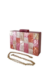 Rectangular Geometrical Design Acrylic Clutch Bag, Multicolor / Orange