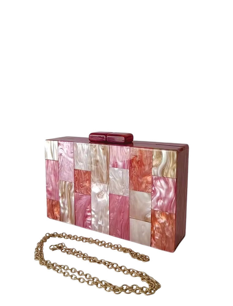 Rectangular Geometrical Design Acrylic Clutch Bag, Multicolor / Orange