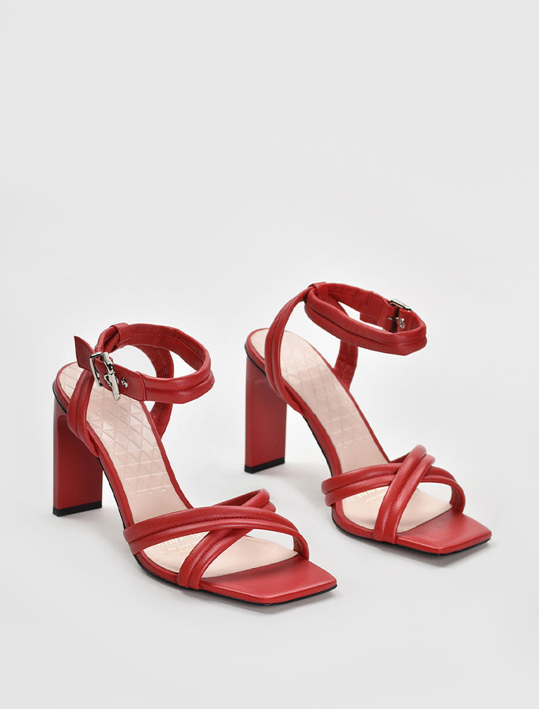 Criss-Cross Square Toe Ankle Strap Sandals, Red