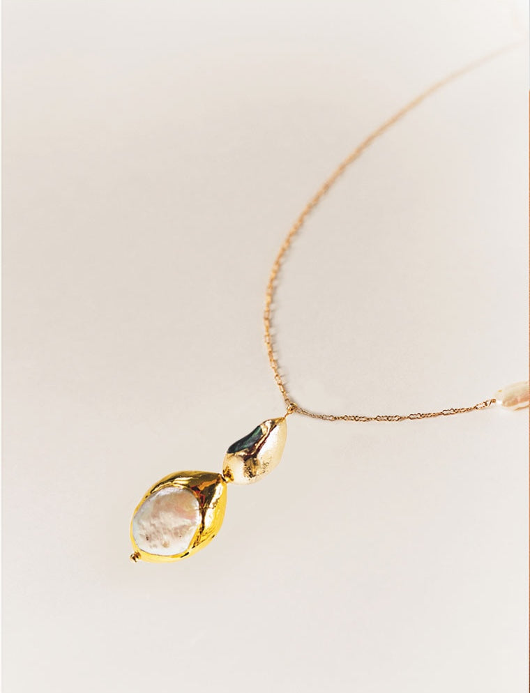 Roots Freshwater Pearl Necklace, 14K Gold Plated