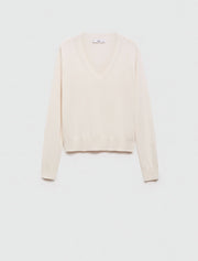 Solid Color V-Neck Jersey Sweater, Cream