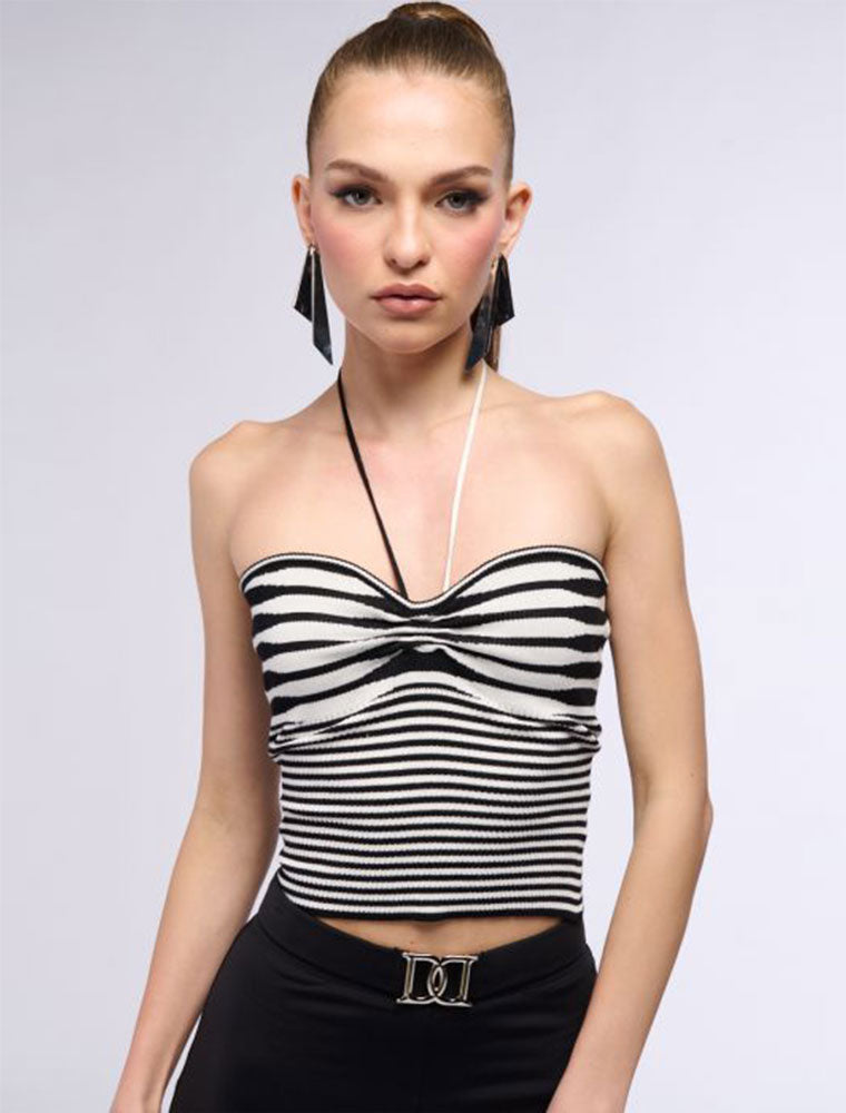 Stripped Cropped Top, Black / White