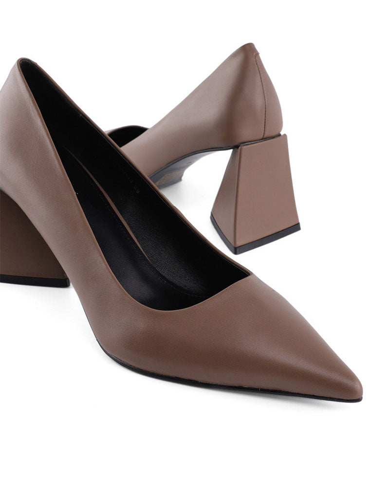 Triangle Block Heel Pumps, Taupe