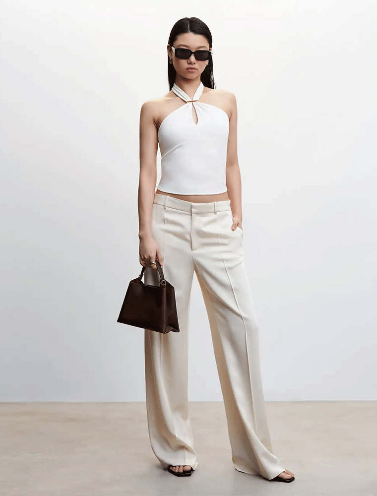Halter Top with Metal Center Detail, Cream