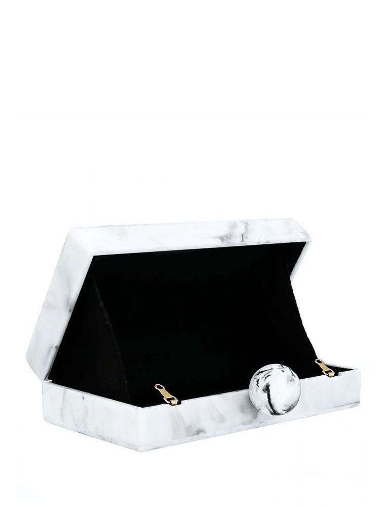 Rectangular Acrylic Clutch Bag with Round Knob, White / Black