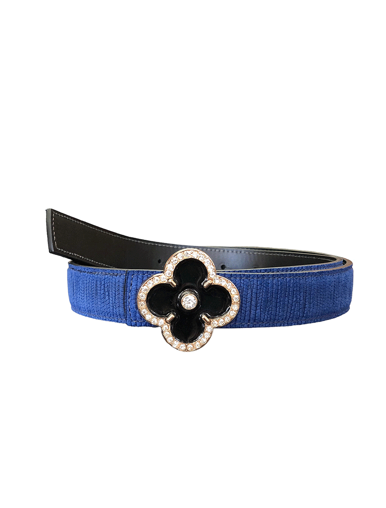 PEcado "Flower" Belt, Embossed Suede, Blue