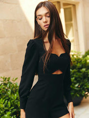 Long Sleeve Chest Cut-Out Jumpsuit, Black