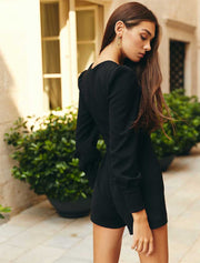Long Sleeve Chest Cut-Out Jumpsuit, Black