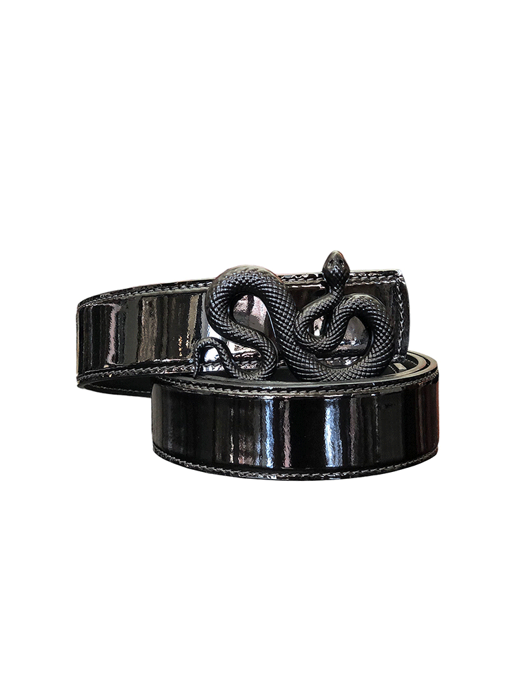 PEcado "Snake" Belt, Patent Cowhide, Black